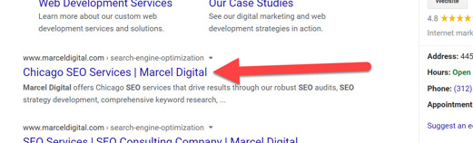 Page title in search results