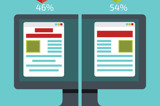 Split computer screen comparing two documents with bar columns above: One with 46% and one with 54%