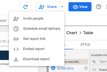 Google Data Studio share options