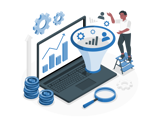 Laptop with graph and funnel