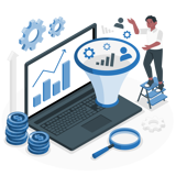 Laptop with graph and funnel