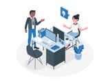 Cartoon people working at desk