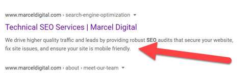 Meta description example in search engine results