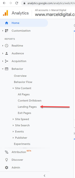 Landing Pages Report in Google Analtyics