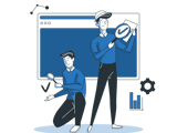 Cartoon men implementing a website