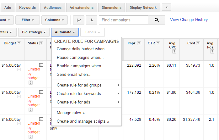 Adwords Rules Screenshot